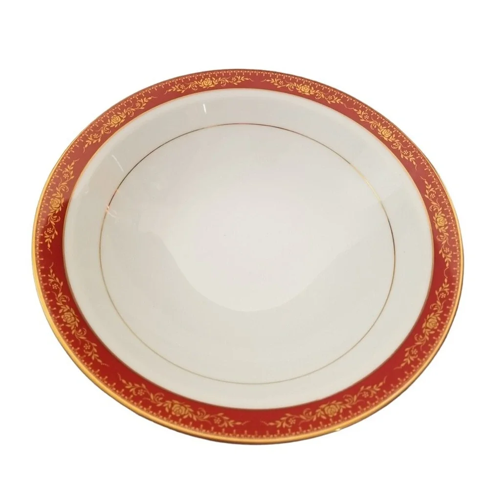 1960s Noritake China Goldhill 10in Rimmed Salad soup Plate #6613 Red Gold VTG